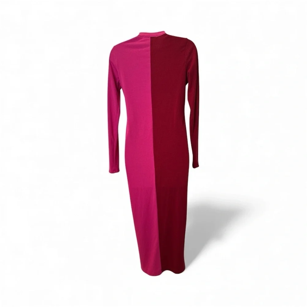 Renee C. Long Sleeve Red & Pink color block cardigan midi Dress - Picture 5 of 5